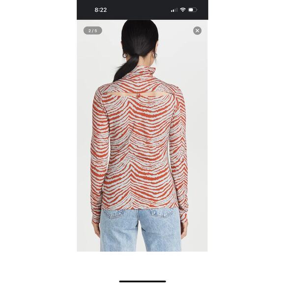 Proenza Schouler Women's White Orange Geometric Zebra Turtleneck Top Size XL - Picture 12 of 12